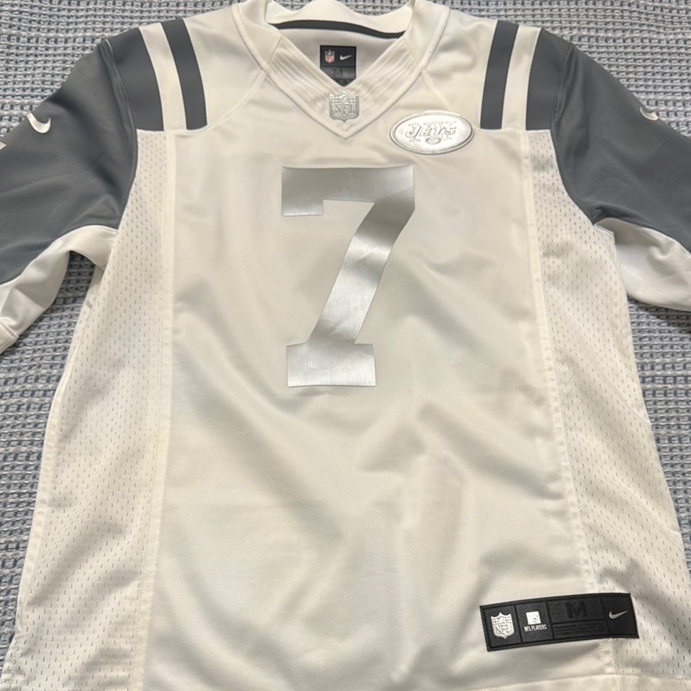 Nike Geno Smith Jets Limited NFL Players Silver and White Sports Jersey Medium